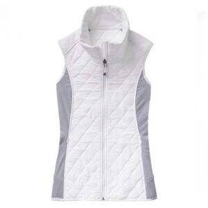 Athleta Women's Upside Quilted Vest White Gray Size Small Zip Pockets Puffer EUC